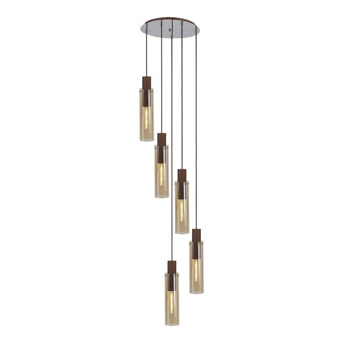 Nelson Lighting NL91669 Blade Slim 5 Light Round Pendant Mocha Polished Chrome