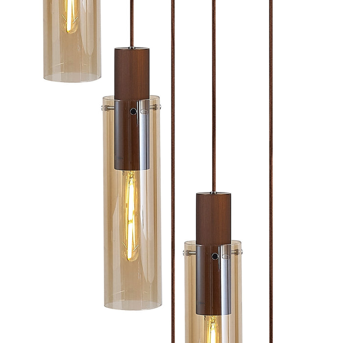 Nelson Lighting NL91669 Blade Slim 5 Light Round Pendant Mocha Polished Chrome