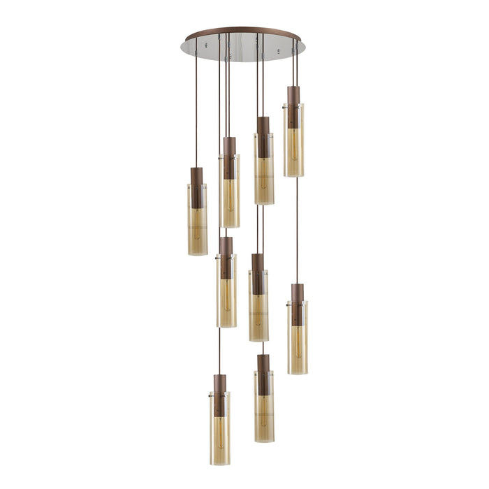 Nelson Lighting NL91679 Blade Slim 9 Light Round Pendant Mocha Polished Chrome