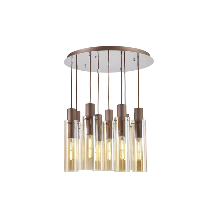 Nelson Lighting NL91679 Blade Slim 9 Light Round Pendant Mocha Polished Chrome