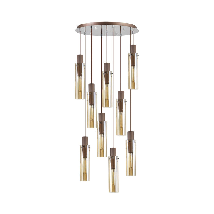 Nelson Lighting NL91679 Blade Slim 9 Light Round Pendant Mocha Polished Chrome