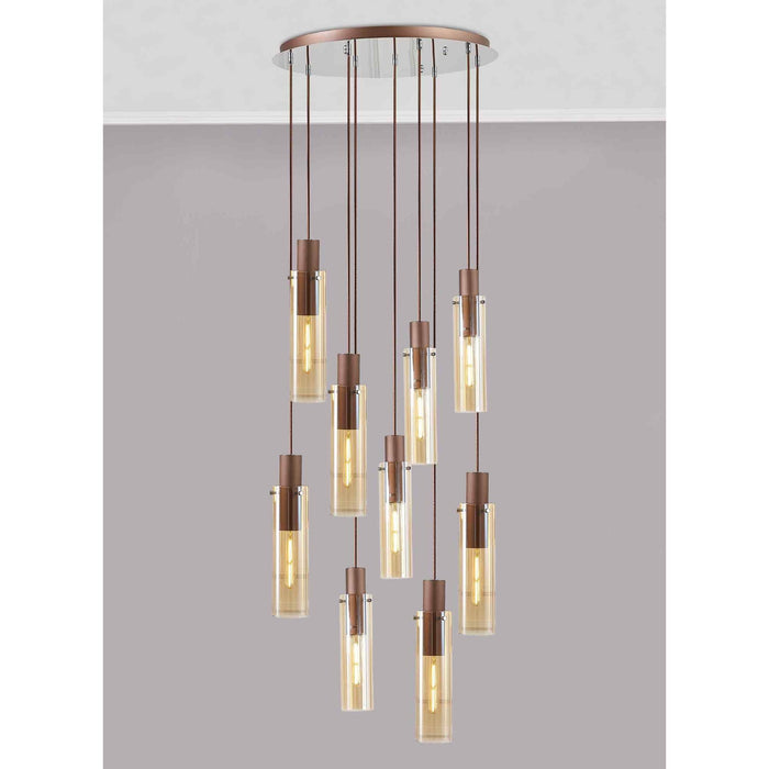 Nelson Lighting NL91679 Blade Slim 9 Light Round Pendant Mocha Polished Chrome