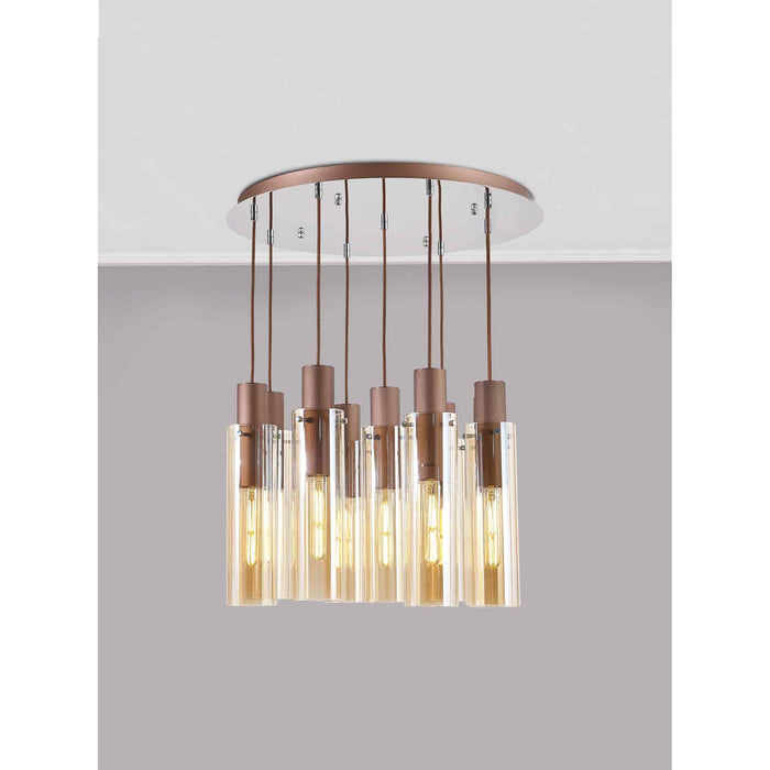 Nelson Lighting NL91679 Blade Slim 9 Light Round Pendant Mocha Polished Chrome