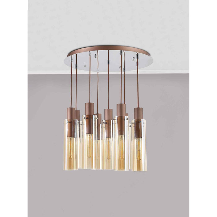 Nelson Lighting NL91679 Blade Slim 9 Light Round Pendant Mocha Polished Chrome