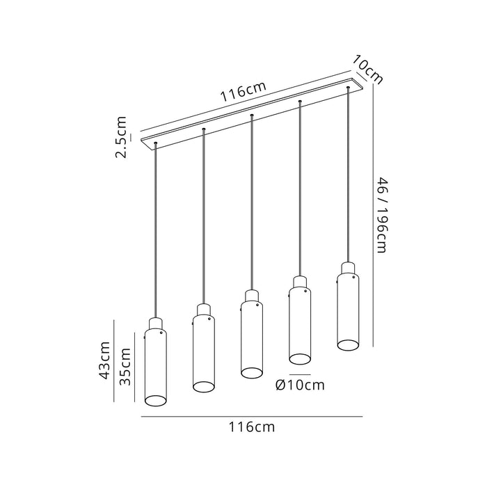 Nelson Lighting NL91719 Blade Slim 5 Light Linear Pendant Mocha Polished Chrome