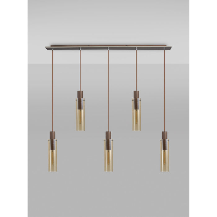 Nelson Lighting NL91719 Blade Slim 5 Light Linear Pendant Mocha Polished Chrome