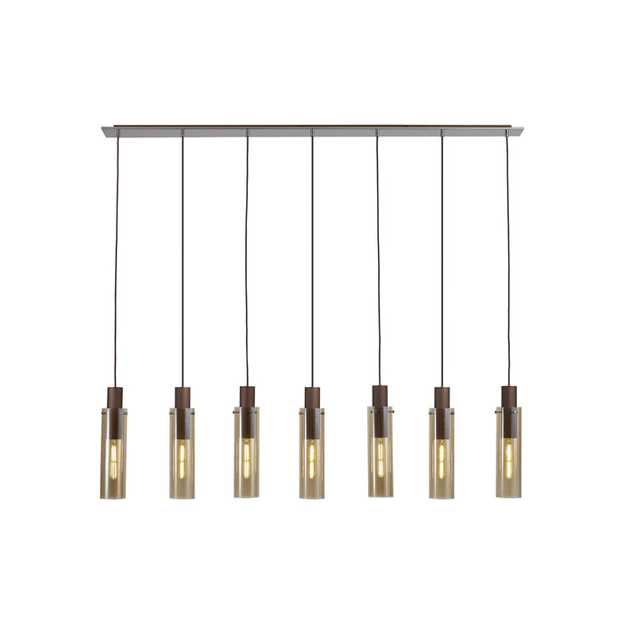 Nelson Lighting NL91729 Blade Slim 7 Light Linear Pendant Mocha Polished Chrome