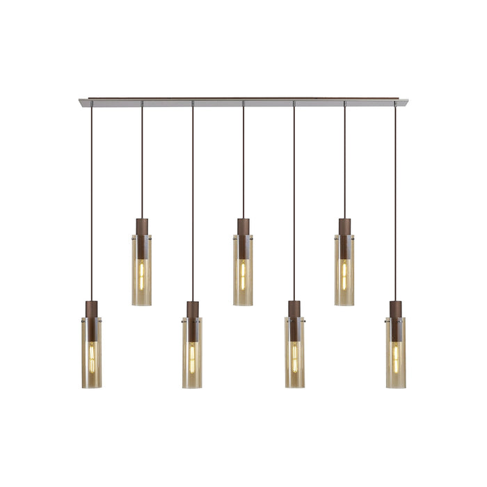 Nelson Lighting NL91729 Blade Slim 7 Light Linear Pendant Mocha Polished Chrome