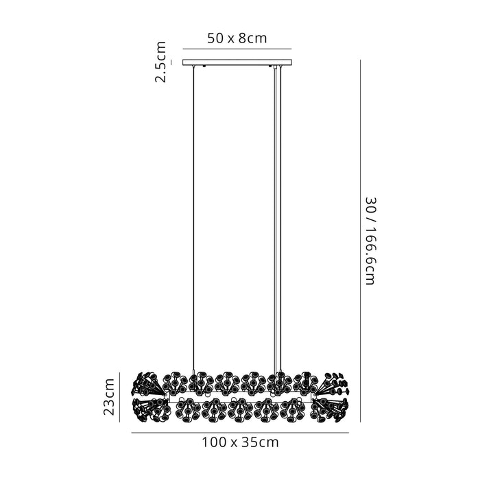 Nelson Lighting NL82929 Bulge 10 Light Oblong Linear Pendant Polished Chrome Crystal