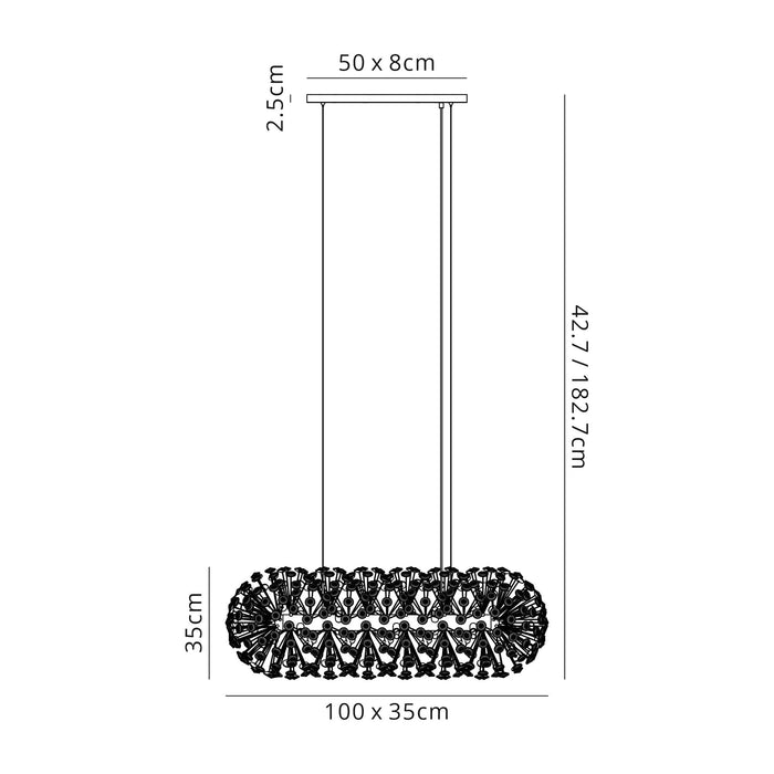 Nelson Lighting NL87759 Bulge 10 Light Oblong Linear Pendant Polished Chrome Crystal