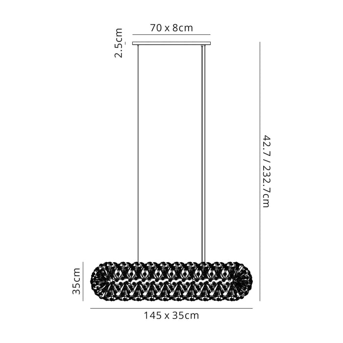 Nelson Lighting NL87769 Bulge 14 Light Oblong Linear Pendant Polished Chrome Crystal