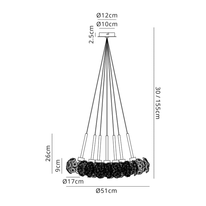 Nelson Lighting NLK04919 Bulge 7 Light Cluster Pendant Polished Chrome Crystal