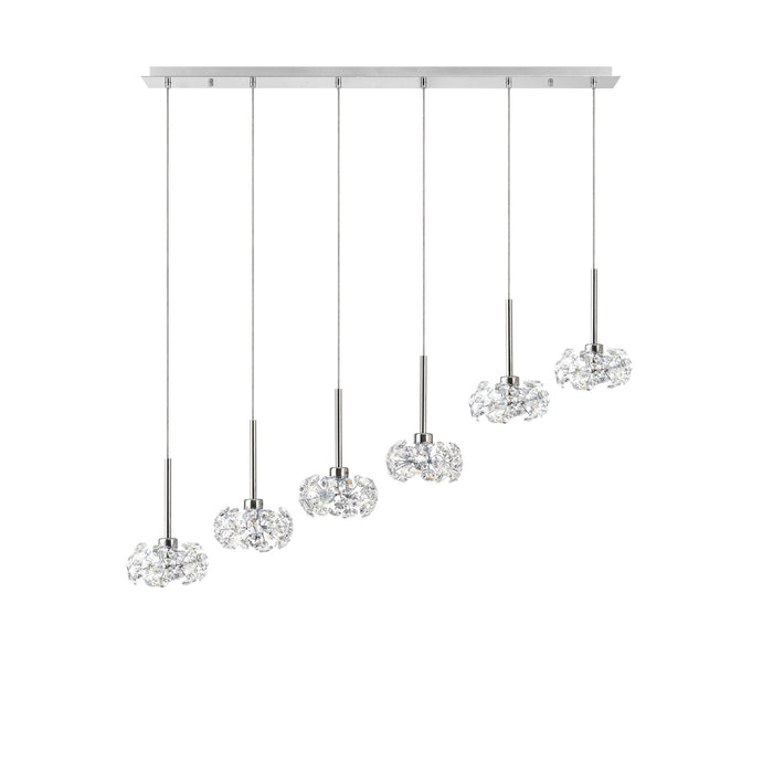 Nelson Lighting NLK04939 Bulge 6 Light Linear Pendant Polished Chrome Crystal