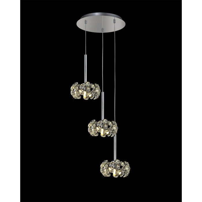 Nelson Lighting NLK04949 Bulge 3 Light Round Pendant Polished Chrome Crystal