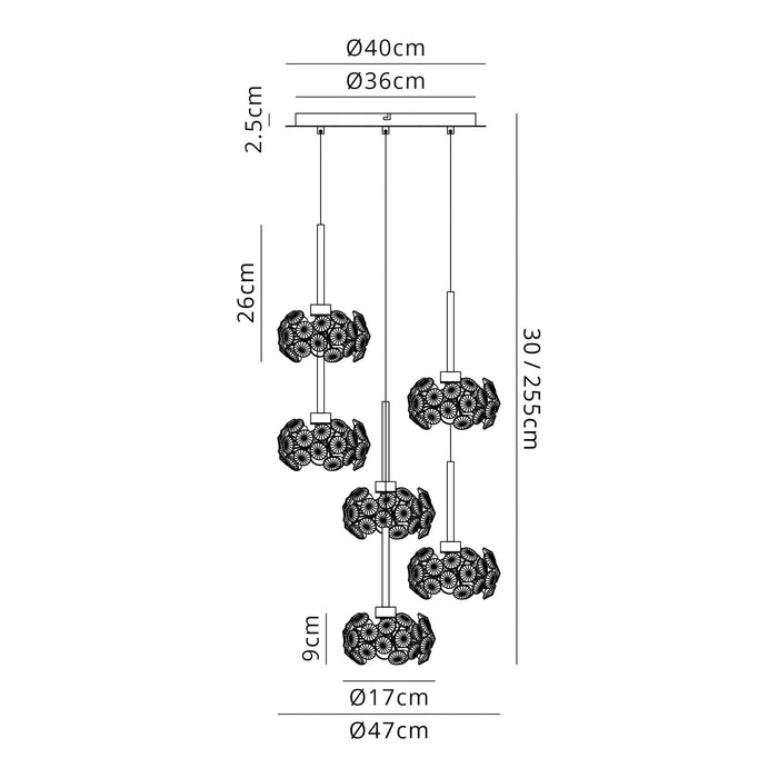 Nelson Lighting NLK04959 Bulge 6 Light Round Pendant Polished Chrome Crystal