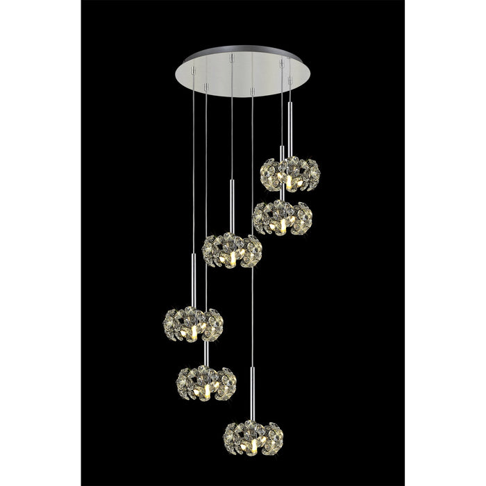 Nelson Lighting NLK04959 Bulge 6 Light Round Pendant Polished Chrome Crystal