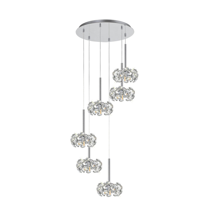 Nelson Lighting NLK04959 Bulge 6 Light Round Pendant Polished Chrome Crystal