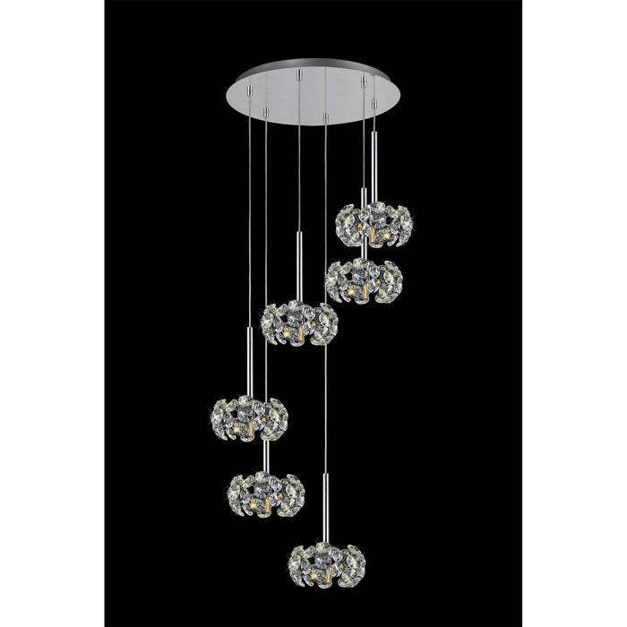 Nelson Lighting NLK04959 Bulge 6 Light Round Pendant Polished Chrome Crystal