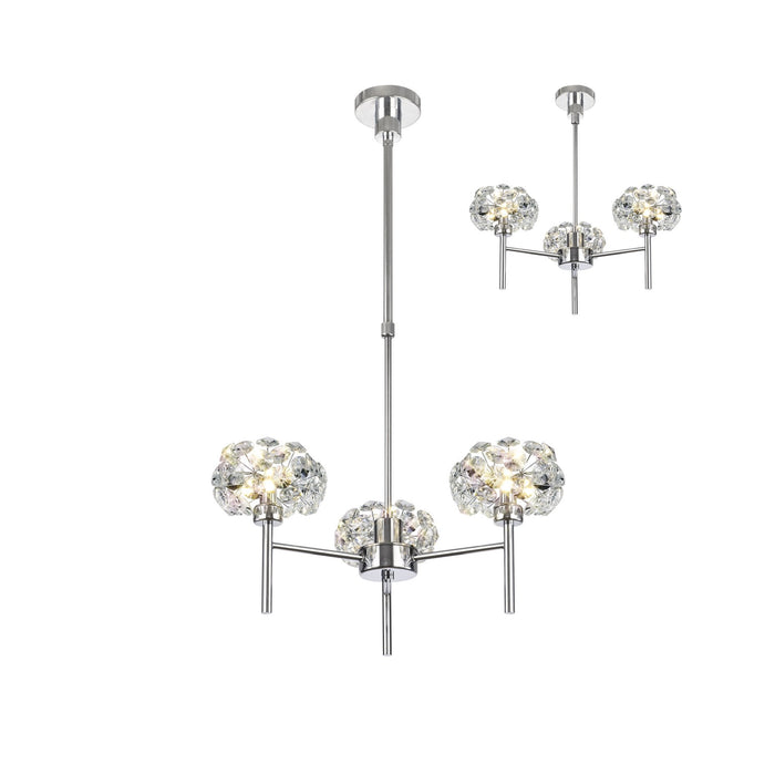 Nelson Lighting NLK04989 Bulge 3 Light Pendant/Ceiling Light Polished Chrome Crystal