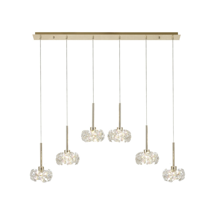 Nelson Lighting NLK08909 Bulge 6 Light Linear Pendant French Gold Crystal