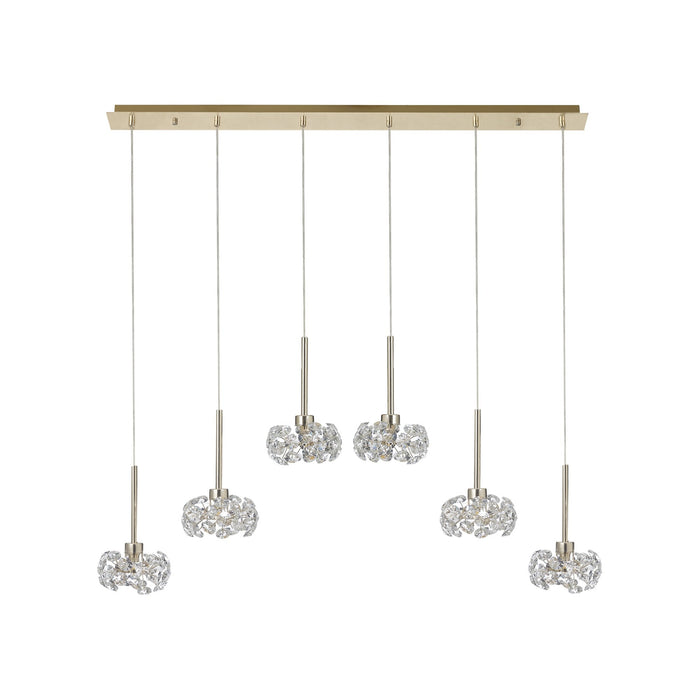 Nelson Lighting NLK08909 Bulge 6 Light Linear Pendant French Gold Crystal