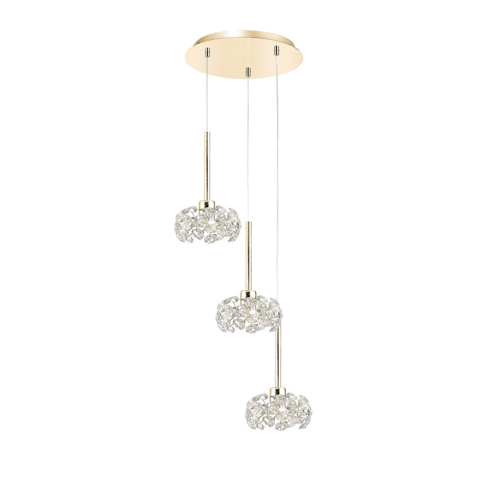 Nelson Lighting NLK08919 Bulge 3 Light Round Pendant French Gold Crystal