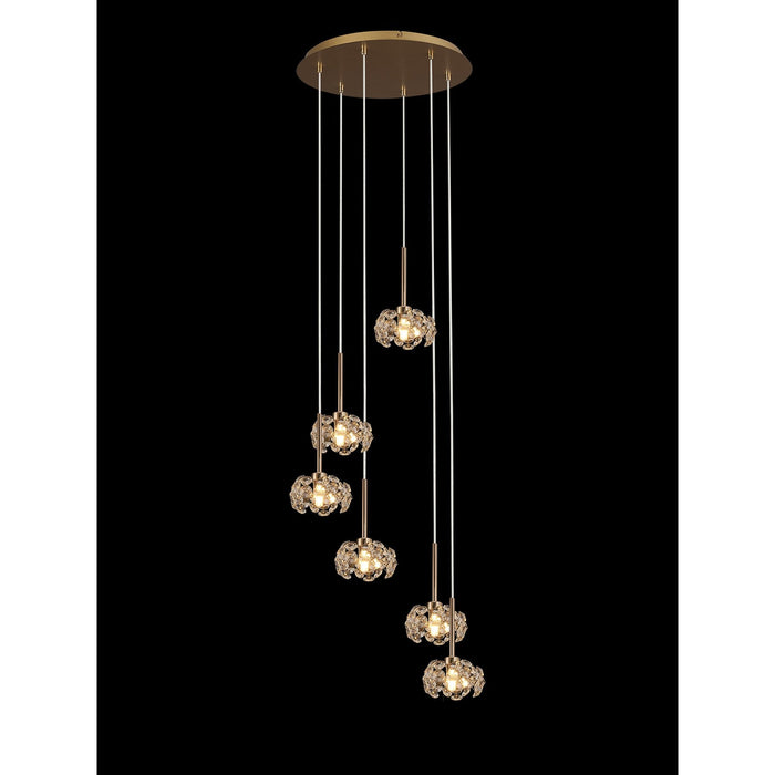 Nelson Lighting NLK08929 Bulge 6 Light Round Pendant French Gold Crystal