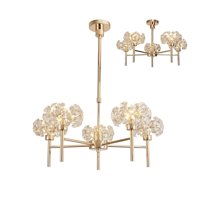 Nelson Lighting NLK08969 Bulge 5 Light Pendant/Ceiling Light French Gold Crystal