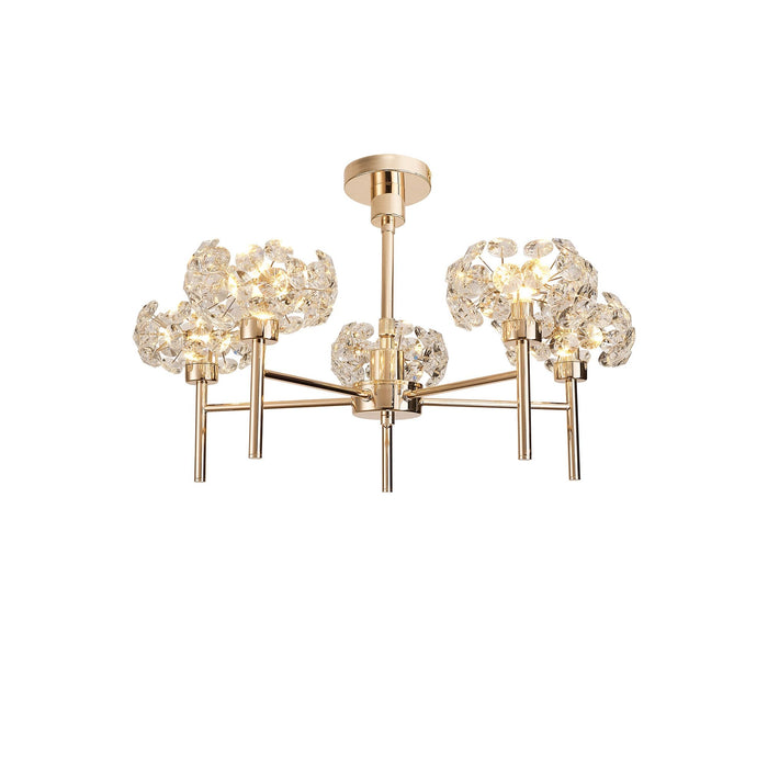 Nelson Lighting NLK08969 Bulge 5 Light Pendant/Ceiling Light French Gold Crystal