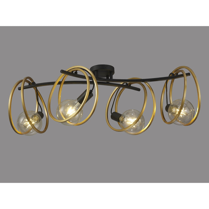 Nelson Lighting NL86709 Candio 4 Light Flush Ceiling Light Matt Black Painted Gold