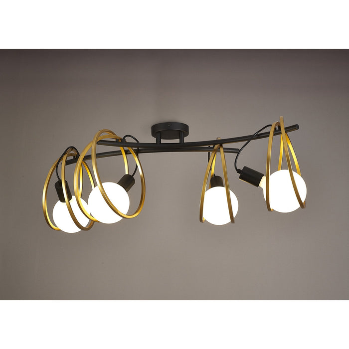 Nelson Lighting NL86709 Candio 4 Light Flush Ceiling Light Matt Black Painted Gold