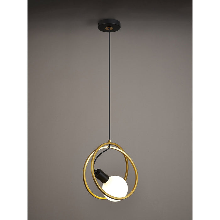 Nelson Lighting NL86719 Candio 1 Light Double Ring Pendant Matt Black Painted Gold