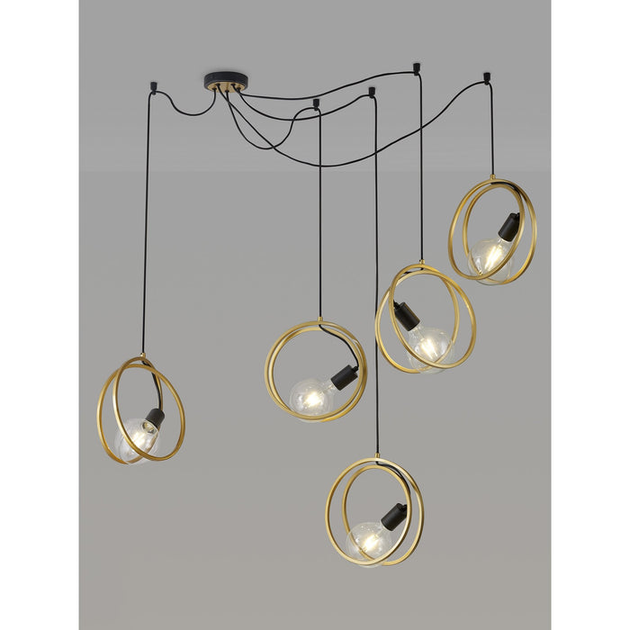 Nelson Lighting NL86739 Candio 5 Light Double Ring Multi Pendant Matt Black Painted Gold