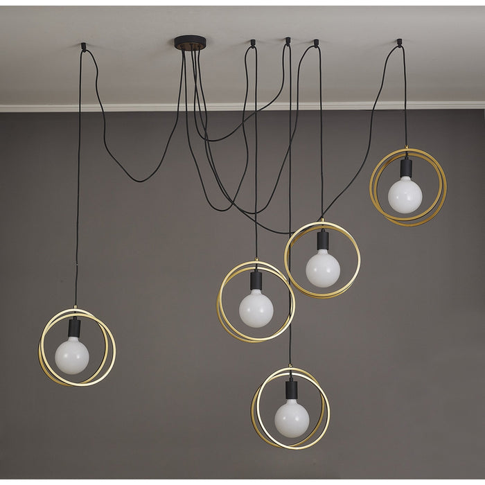 Nelson Lighting NL86739 Candio 5 Light Double Ring Multi Pendant Matt Black Painted Gold