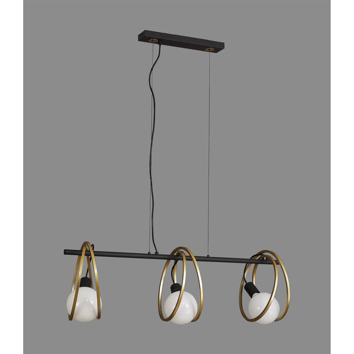 Nelson Lighting NL86749 Candio 3 Light Double Ring Linear Pendant Matt Black Painted Gold