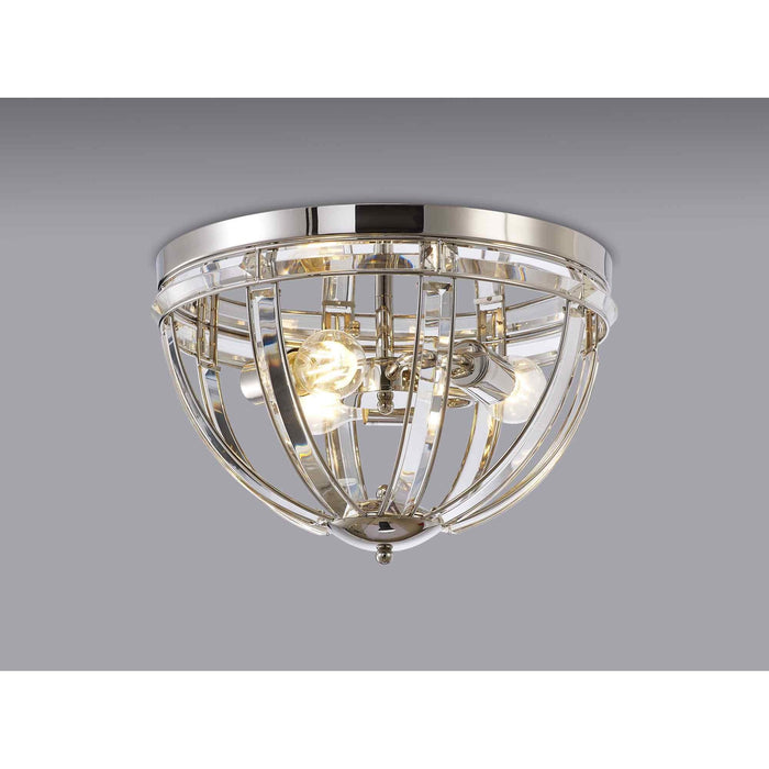 Nelson Lighting NL86389 Char 3 Light Flush Ceiling Light Polished Nickel Clear