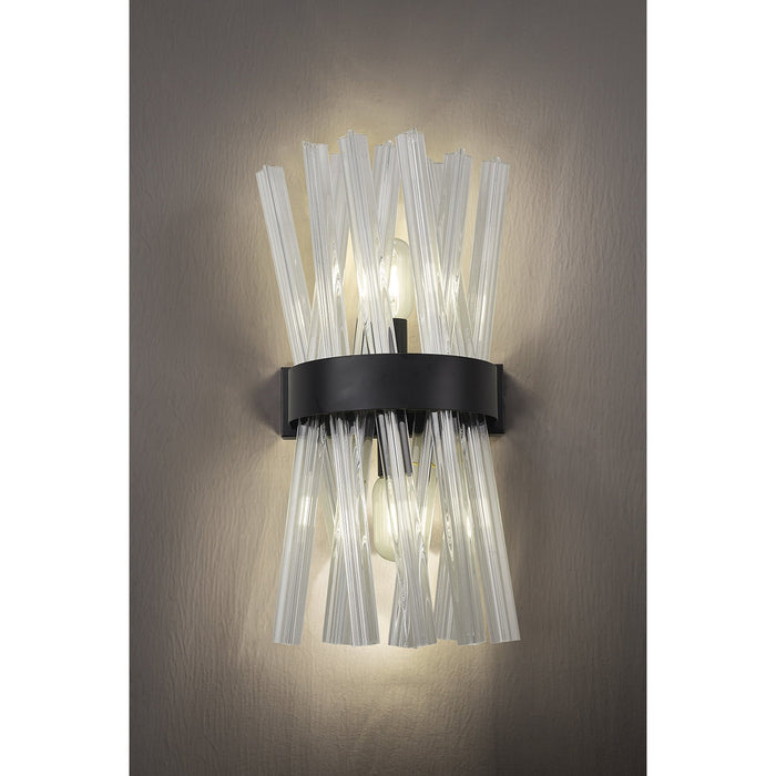 Nelson Lighting NL88129 Clover 2 Light Wall Light Matt Black Clear