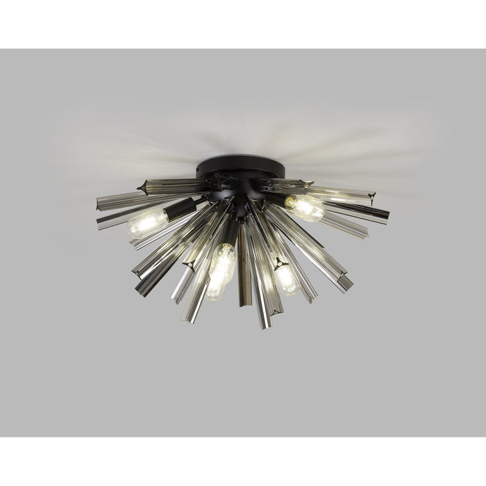 Nelson Lighting NL88169 Clover 6 Light Ceiling Light Matt Black Smoke