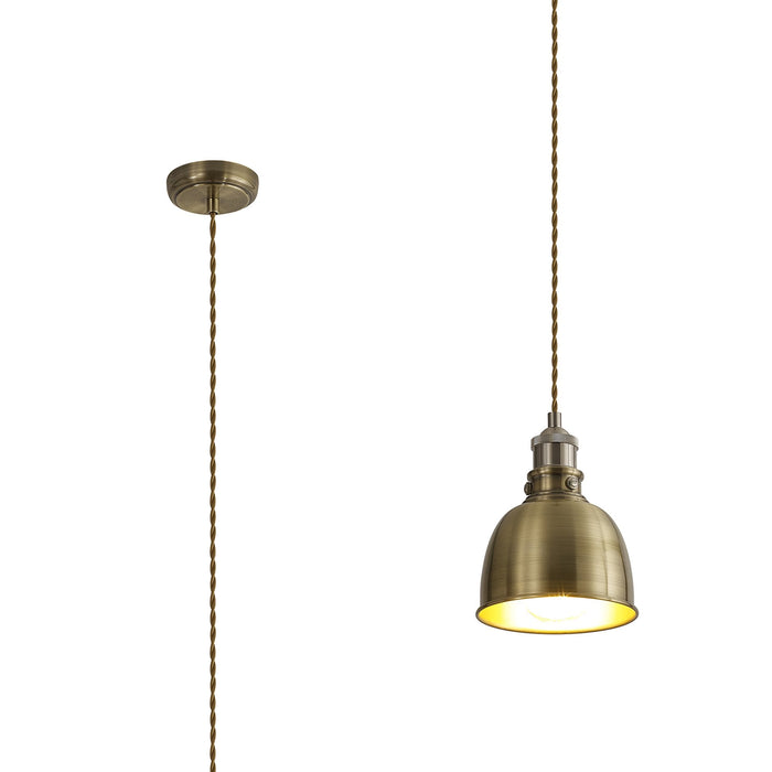 Nelson Lighting NL85369 Corfu 1 Light Small Pendant Antique Brass Satin Nickel