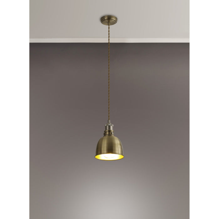 Nelson Lighting NL85369 Corfu 1 Light Small Pendant Antique Brass Satin Nickel