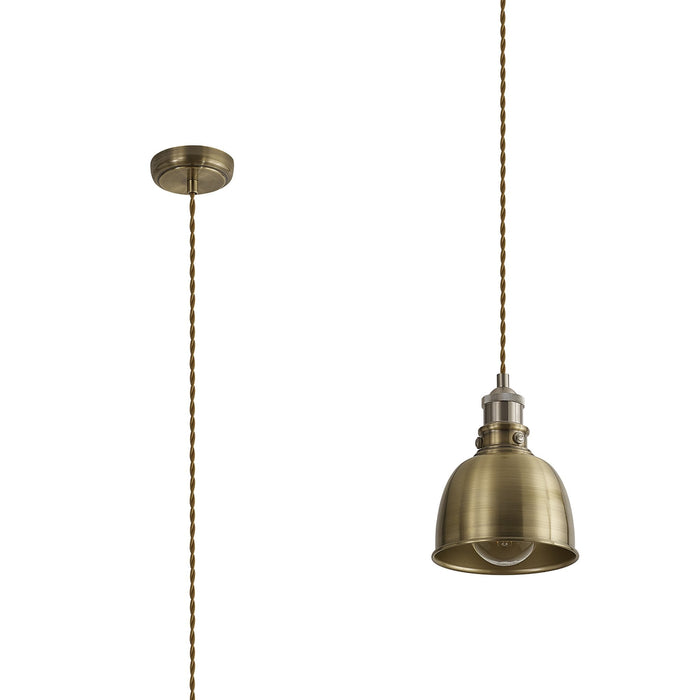 Nelson Lighting NL85369 Corfu 1 Light Small Pendant Antique Brass Satin Nickel