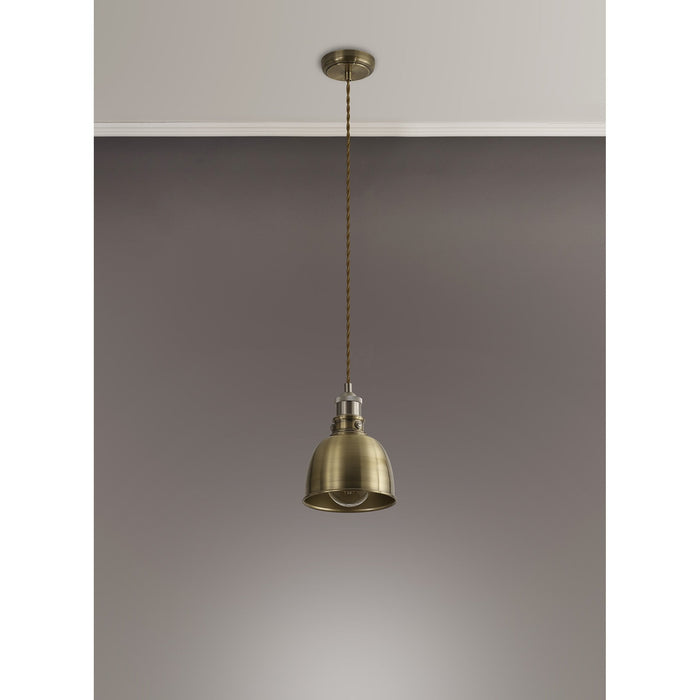 Nelson Lighting NL85369 Corfu 1 Light Small Pendant Antique Brass Satin Nickel