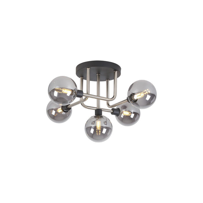 Nelson Lighting NL90819 Dylon 5 Light Flush Ceiling Light Graphite Satin Nickel