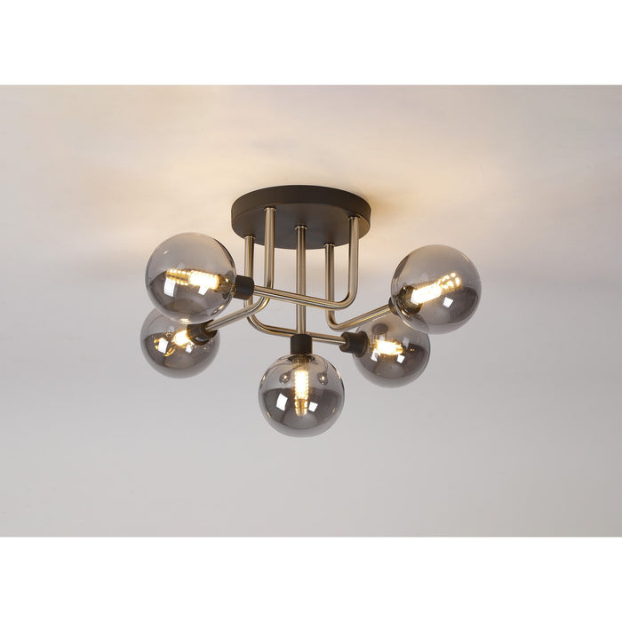 Nelson Lighting NL90819 Dylon 5 Light Flush Ceiling Light Graphite Satin Nickel