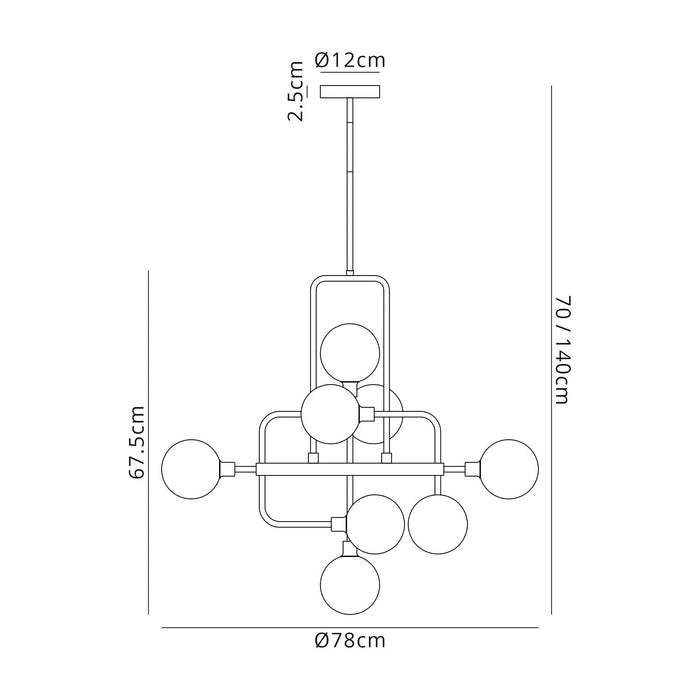 Nelson Lighting NL90839 Dylon 12 Light Pendant Graphite Satin Nickel