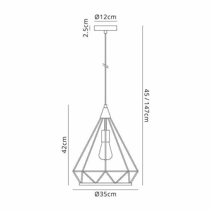 Nelson Lighting NL93839 Eros 1 Light Large Diamond Pendant Matt Grey