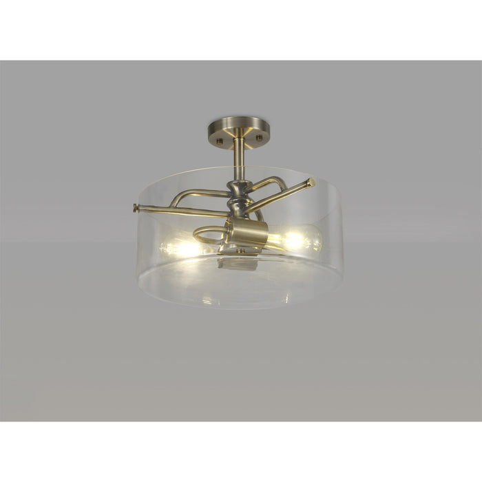 Nelson Lighting NL88059 Gabrel 2 Light Ceiling Light Antique Brass Clear