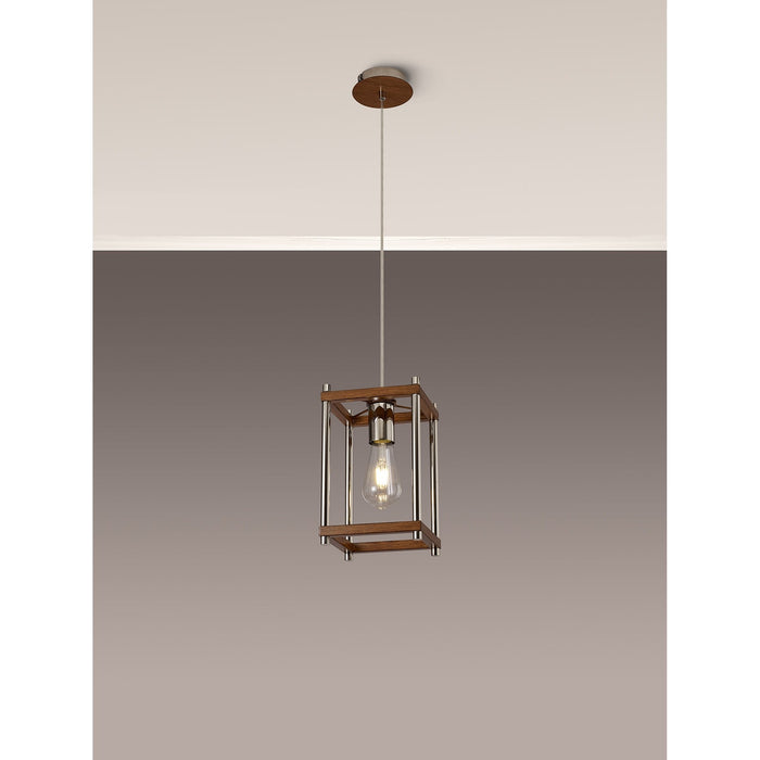 Nelson Lighting NL92549 Icart 1 Light Pendant Walnut Polished Nickel