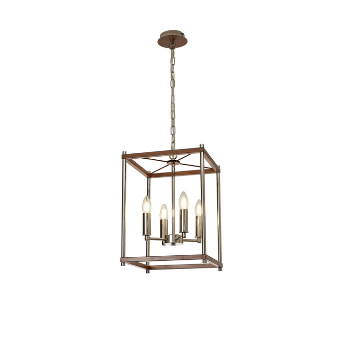 Nelson Lighting NL92559 Icart 4 Light Pendant Walnut Polished Nickel