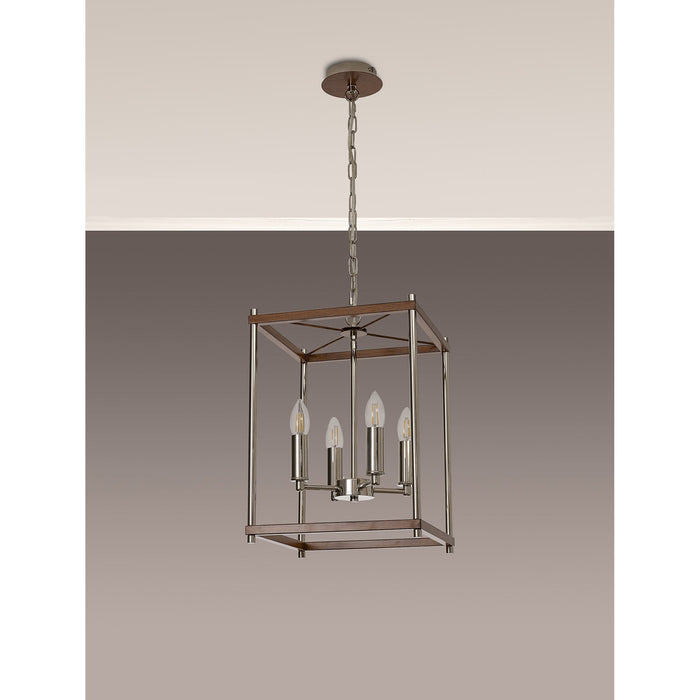 Nelson Lighting NL92559 Icart 4 Light Pendant Walnut Polished Nickel